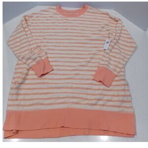 Old Navy Loose Striped Cali-Fleece Terry Tunic Sweatshirt coral and cream Size M